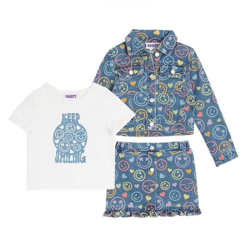 Rare Editions Girls Colorful Smiley Jean Jacket Set